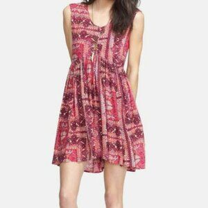 Free People Pink Boho Print Dress High Low Size XS Festival Dress